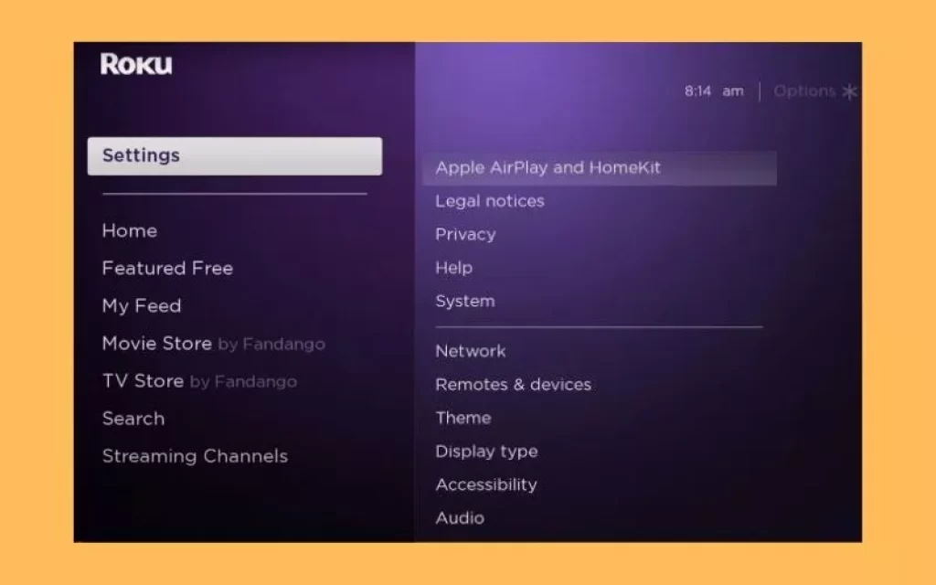 How to set up Apple Airplay and Homekit option on Roku device is shown