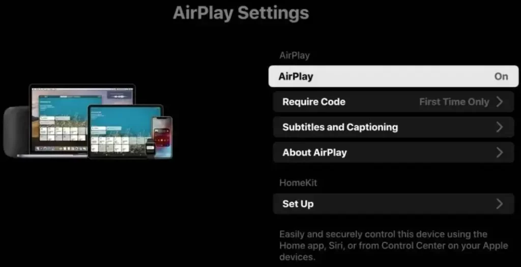 How to set up Apple Airplay setting on a Roku device is shown