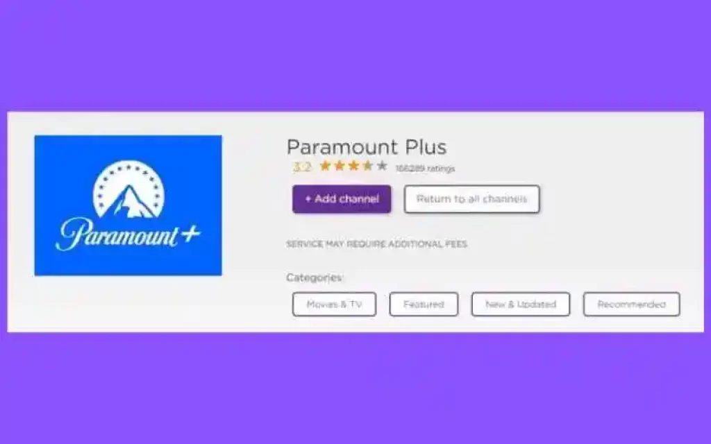 Paramount Plus app in the Roku Channel Store