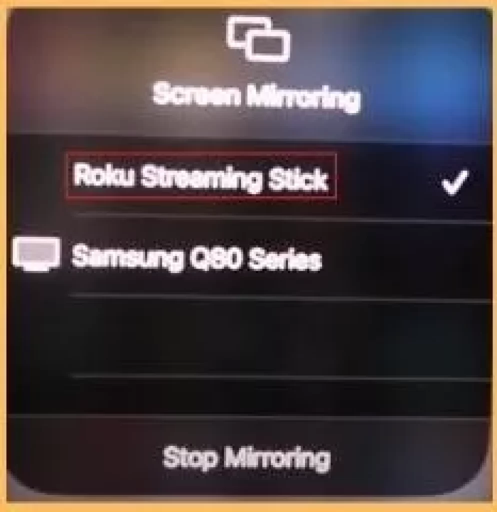 Selecting the Roku Streaming Stick option on the iPhone