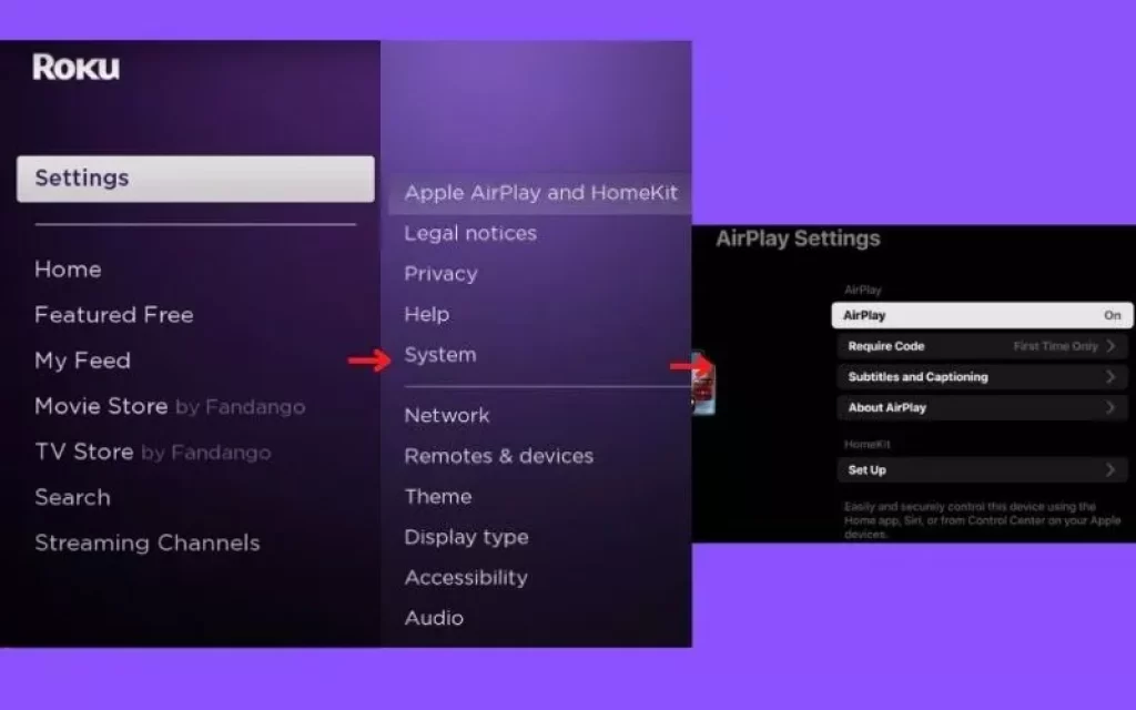 Showing the AirPlay feature on a Roku device