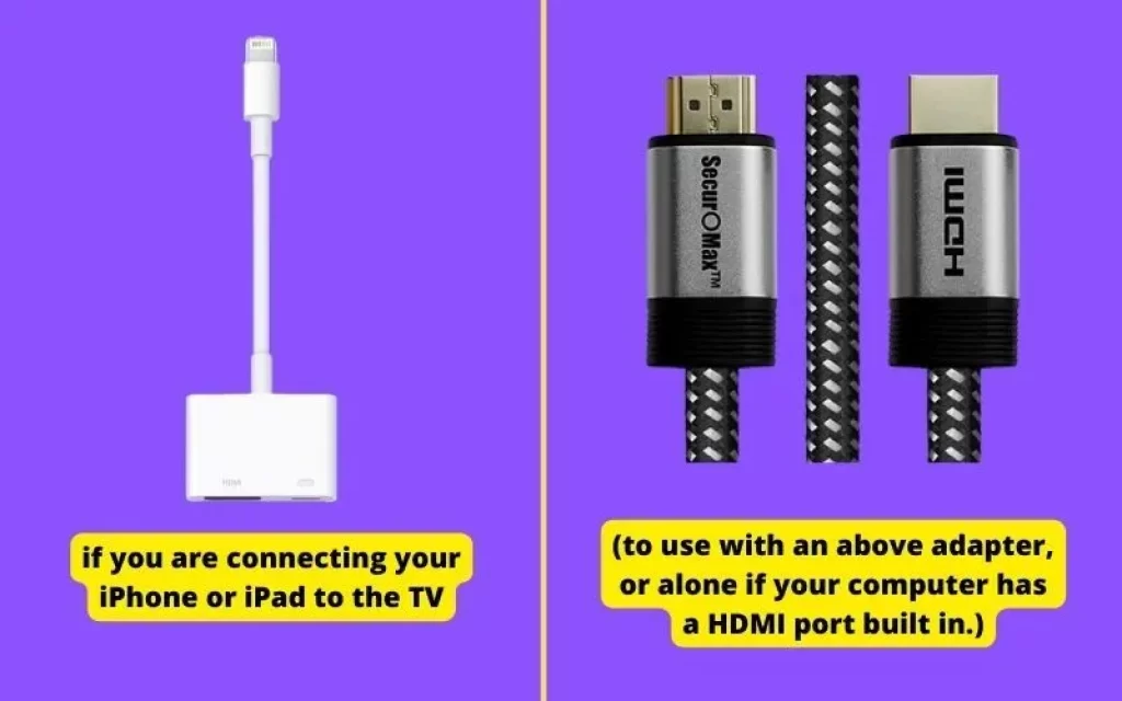 Shown in this is the Apple Lightning to Digital AV Adapter and HDMI cable