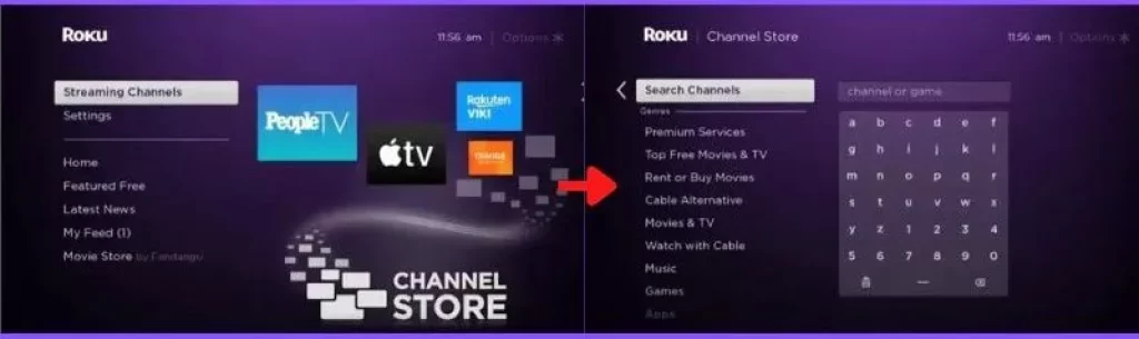 Showing the Search Channels option on the Roku device