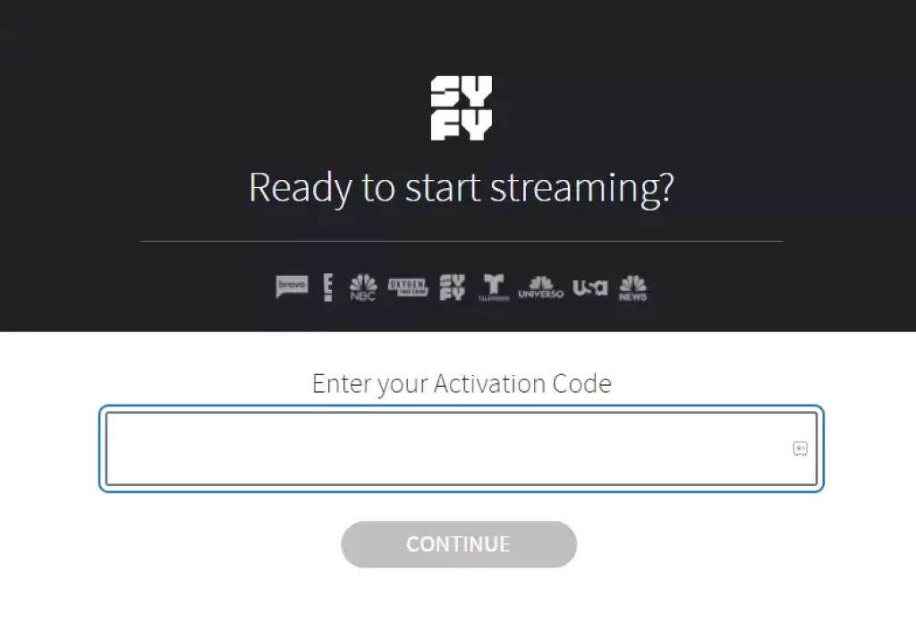 SYFY channel activation page