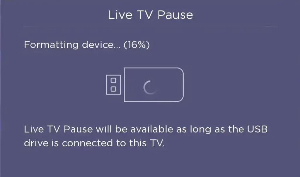 Formatting a USB Drive in Roku TV's Live TV Pause Settings
