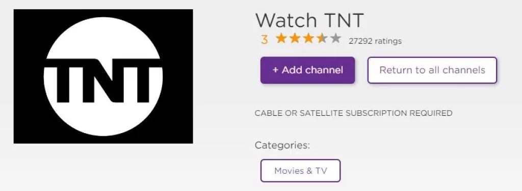 TNT channel app on roku