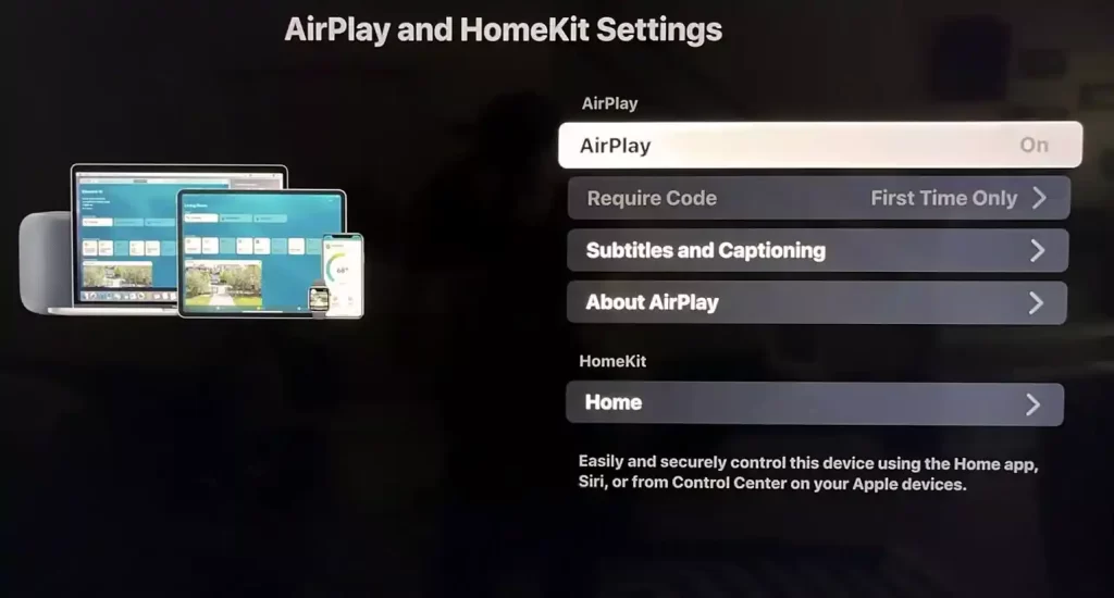 AirPlay option in AirPlay Settings in Roku device