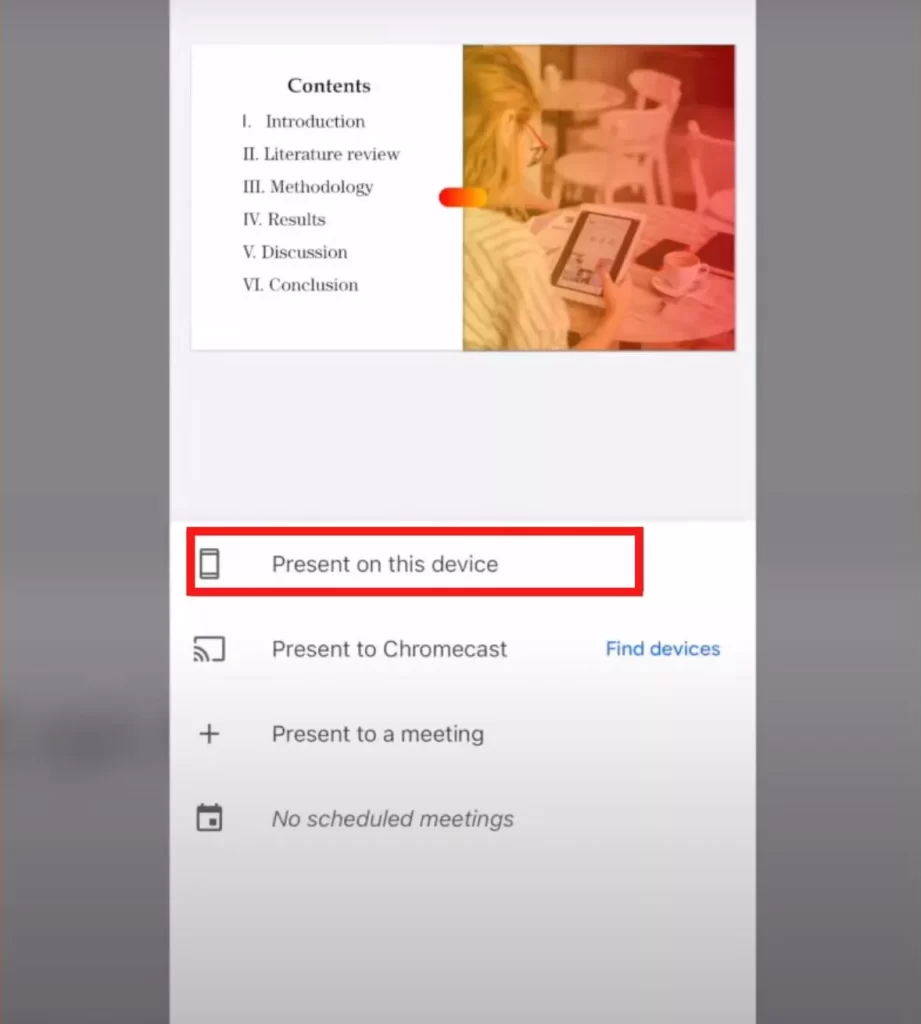 Present on this device option in Google Slides app
