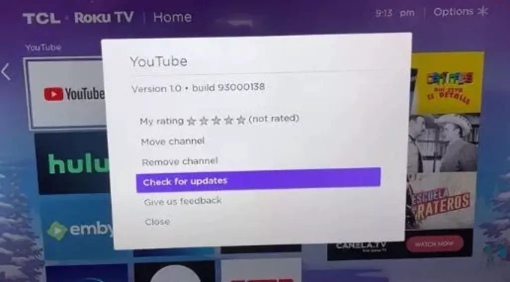 Check-for-updates-option-on-Roku-TV-screen