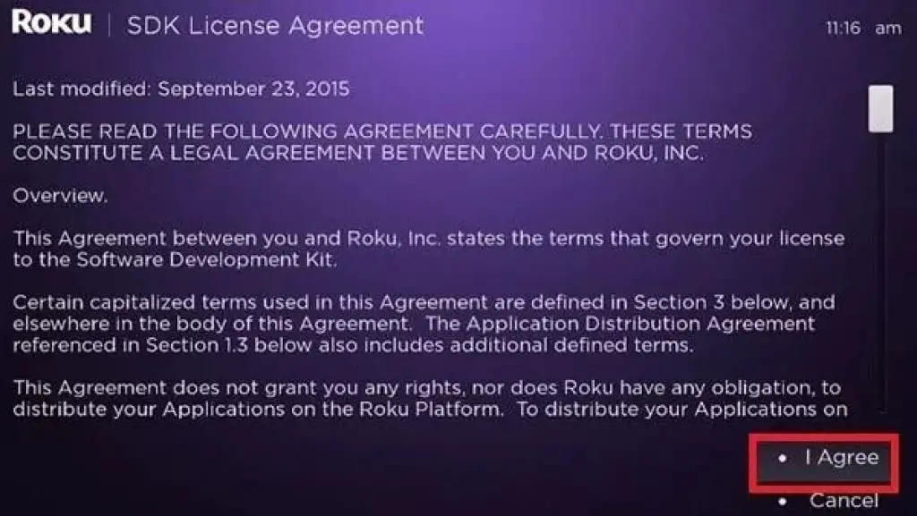 License-agreement-page-in-Roku-developer-settings
