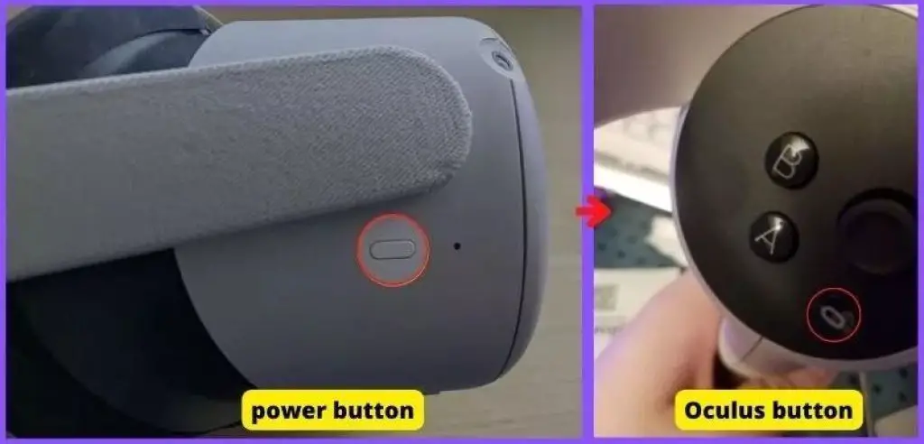 Oculus Quest device showing power button and Oculus button