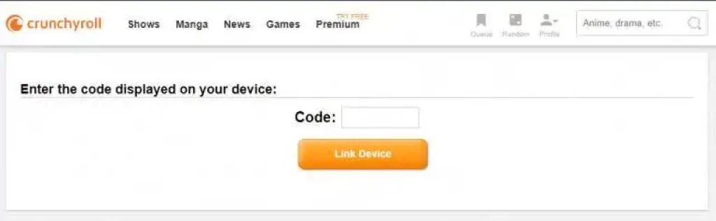 Option-to-enter-the-code-in-the-Crunchyroll-official-site