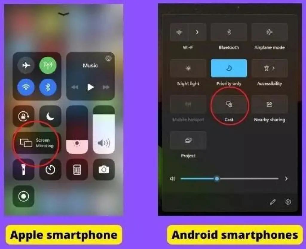 Showing cast option on Apple smartphone and Android smartphones