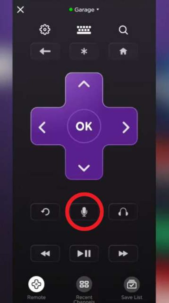 Showing talk to push option on roku mobile app remote pannel 