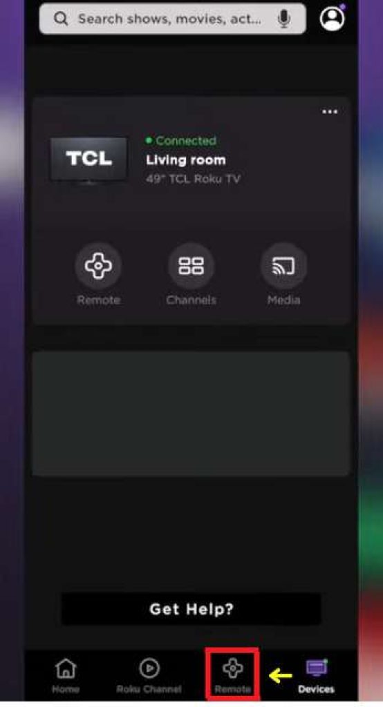 showing remote option on the Roku mobile app 