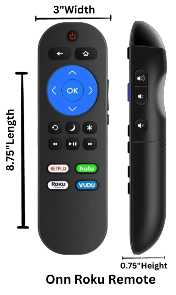 Onn Roku Remote size in Inches