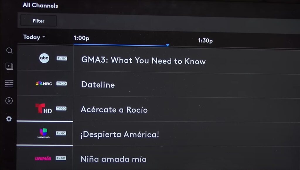 TV Go tagged channels in the Xfinity app