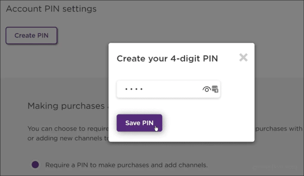 Create PIN option on Roku site
