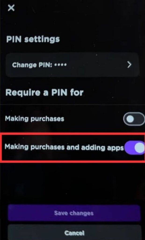 Making purchases and adding apps toggle in app