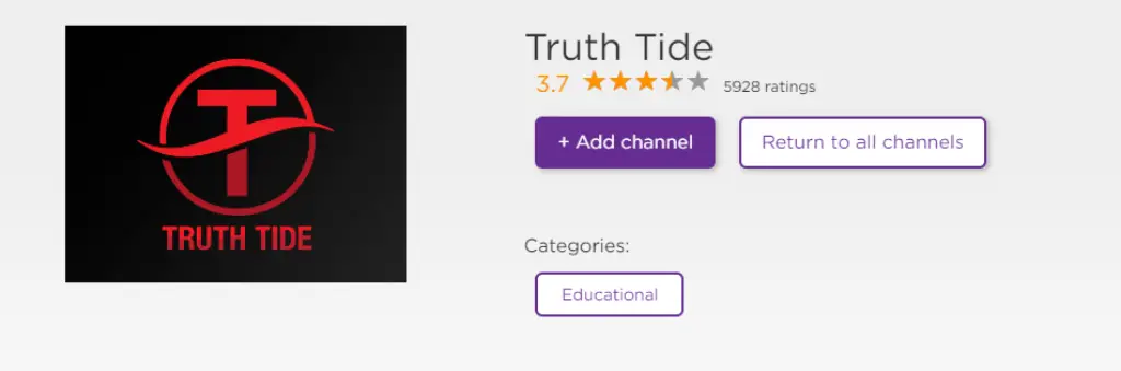 TruthTide's channel app on Roku