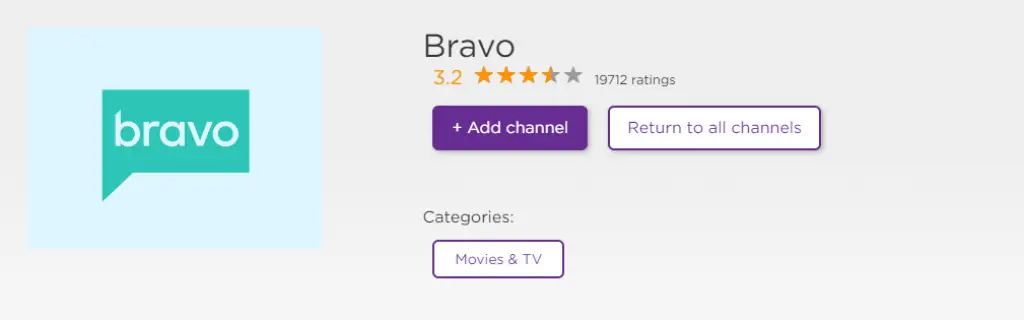 bravo channel app on roku channel store