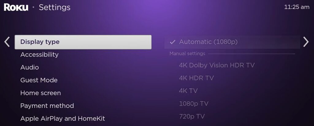 display type setting on roku tv 