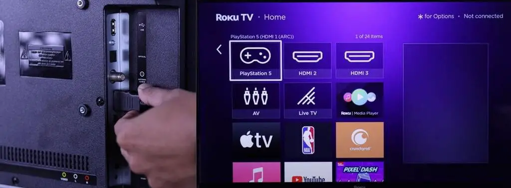 PS5 connected to Roku TV via HDMI